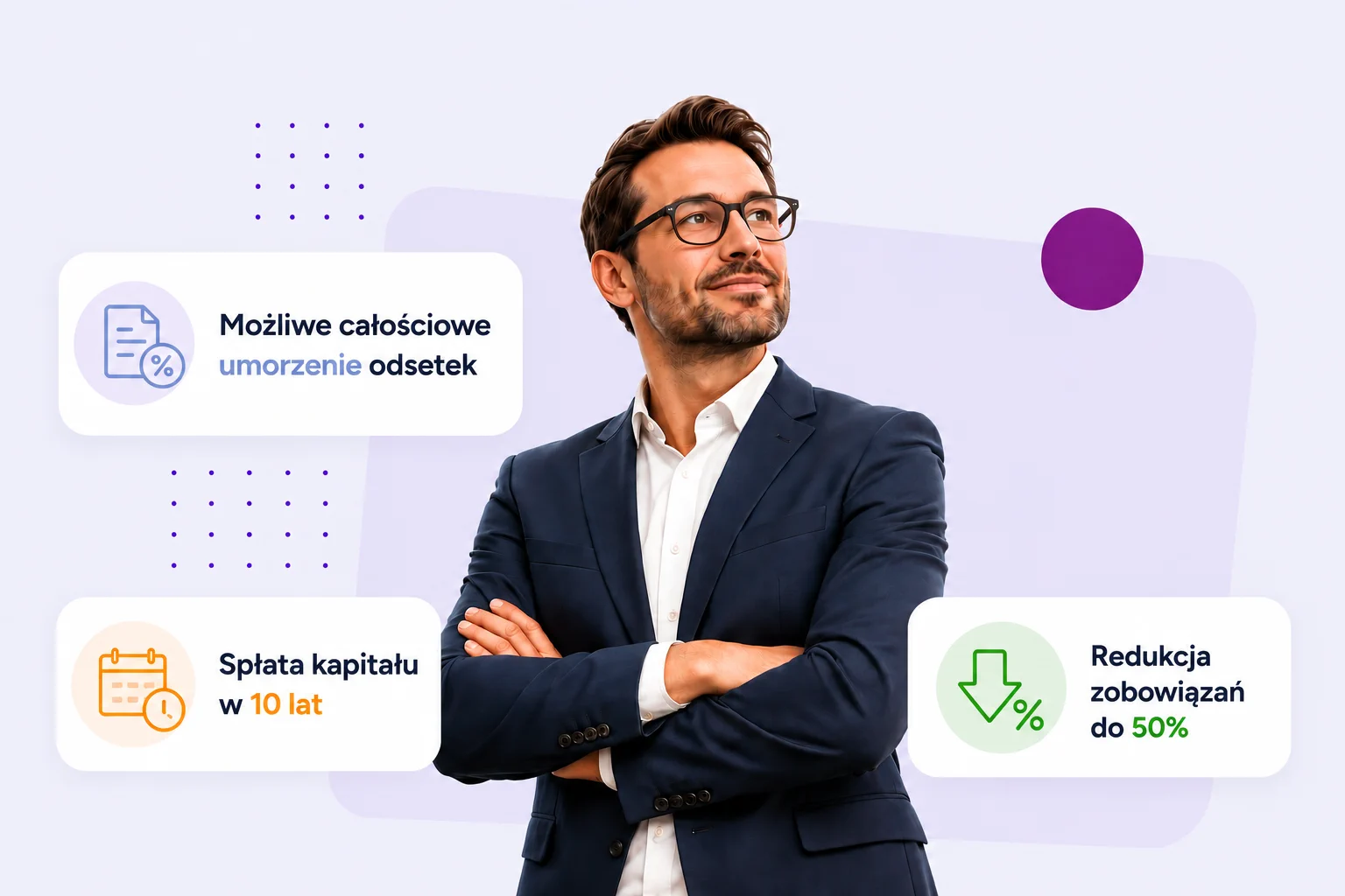 Doradca Solventia i przegląd korzyści: możliwe całościowe umorzenie odsetek, spłata kapitału w 10 lat, redukcja zobowiązań do 50%